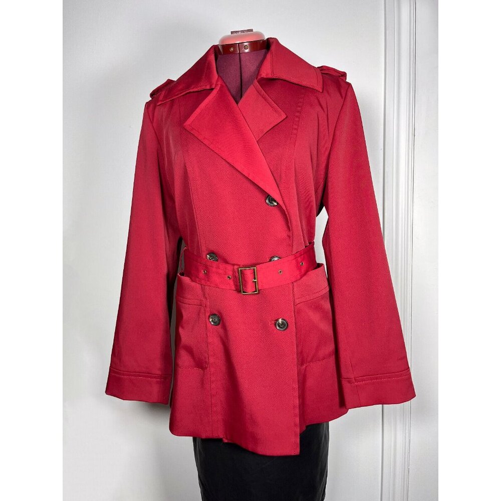 Red Calvin Klein trenchcoat with belt